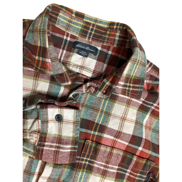 Eddie Bauer‎ Mens Brown Plaid Flannel Size Medium Long Sleeve Button Up - Picture 1 of 5